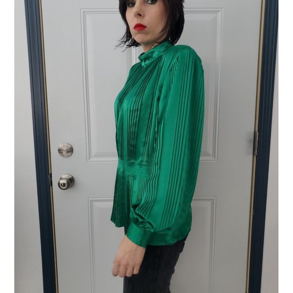 80s Green Satin‎ Party Top - Picture 3 of 8
